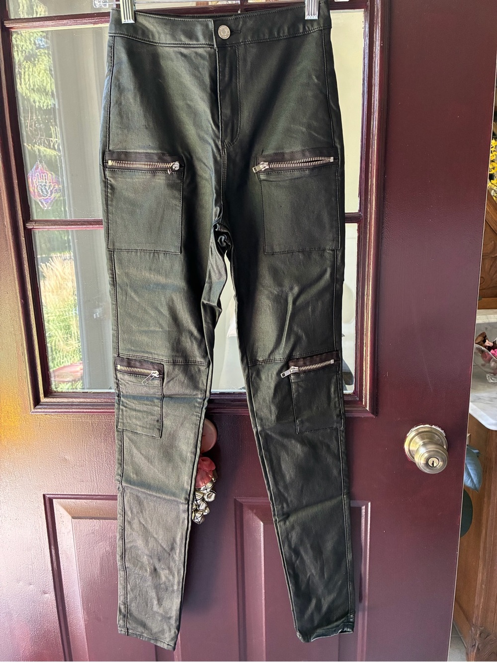 Faux leather pants with zippers